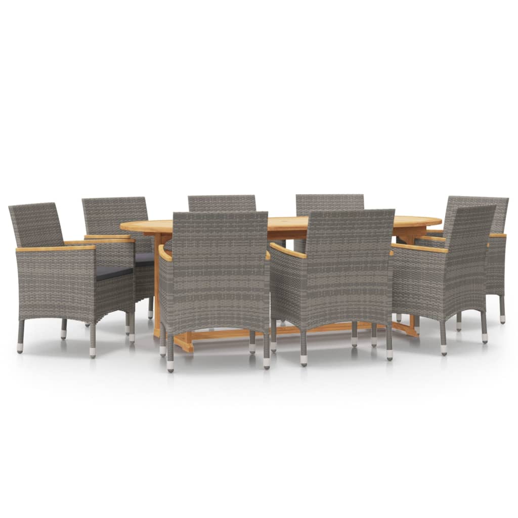 Set da Pranzo per Giardino 9 pz con Cuscini Grigio | homemem39