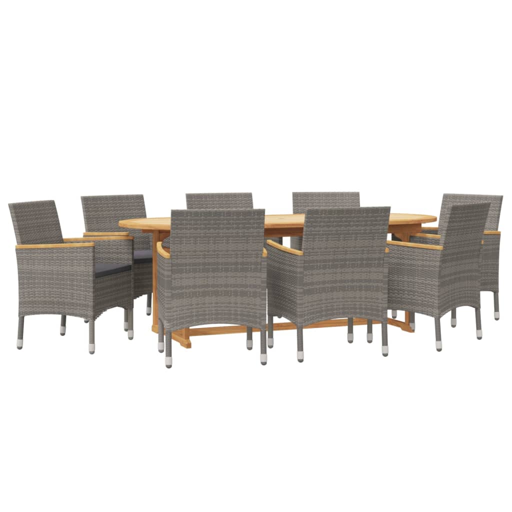 Set da Pranzo per Giardino 9 pz con Cuscini Grigio | homemem39