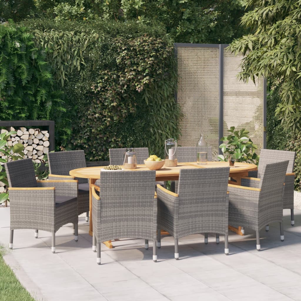 Set da Pranzo per Giardino 9 pz con Cuscini Grigio | homemem39
