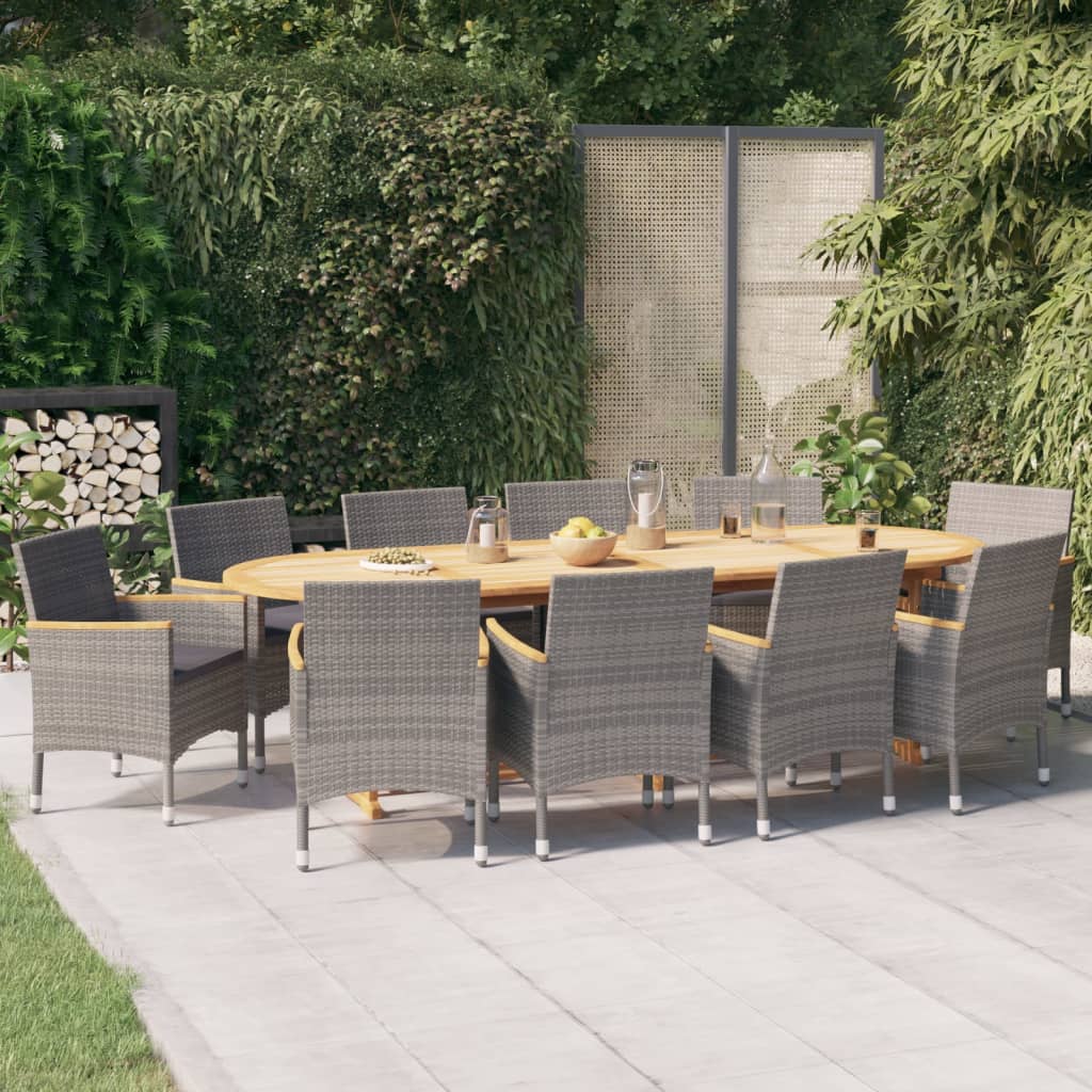 Set da Pranzo per Giardino 11 pz con Cuscini Grigio | homemem39