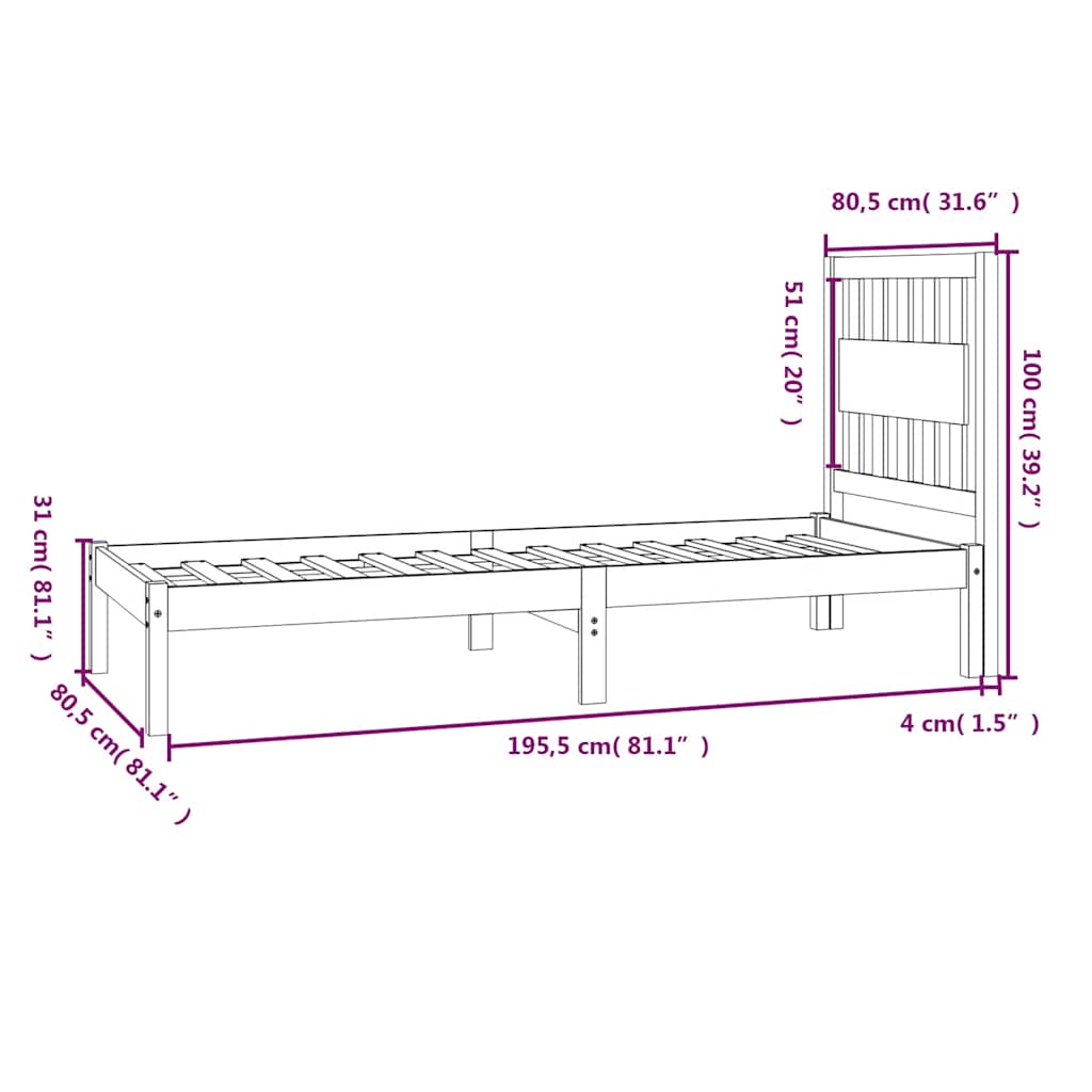 Giroletto in Legno Massello Bianco 75x190 cm Small Single | homemem39
