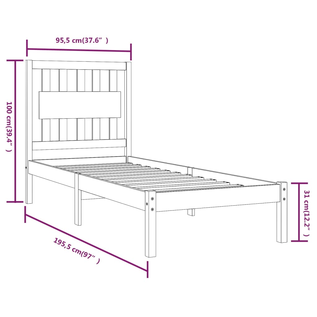 Giroletto Bianco in Legno Massello di Pino 90x190 cm Single | homemem39