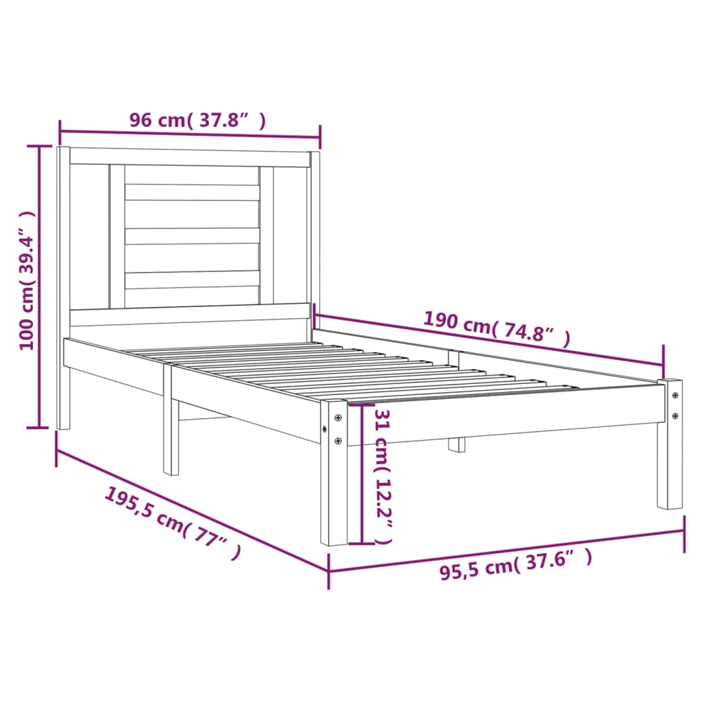 Letto senza Materasso 90x190 cm in Legno Massello di Pino | homemem39