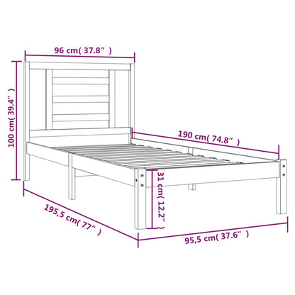Letto senza Materasso Bianco 90x190 cm in Legno Massello Pino | homemem39