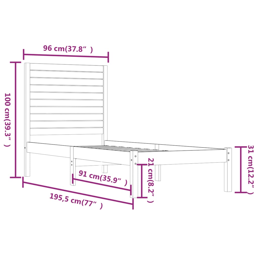 Giroletto Bianco in Legno Massello 90x190 cm Single | homemem39