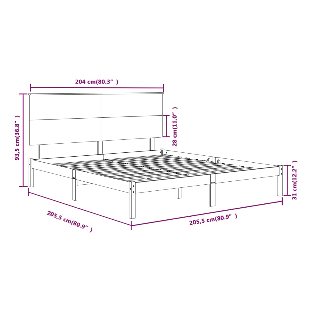 Giroletto senza Materasso 200x200 cm in Legno Massello di Pino | homemem39