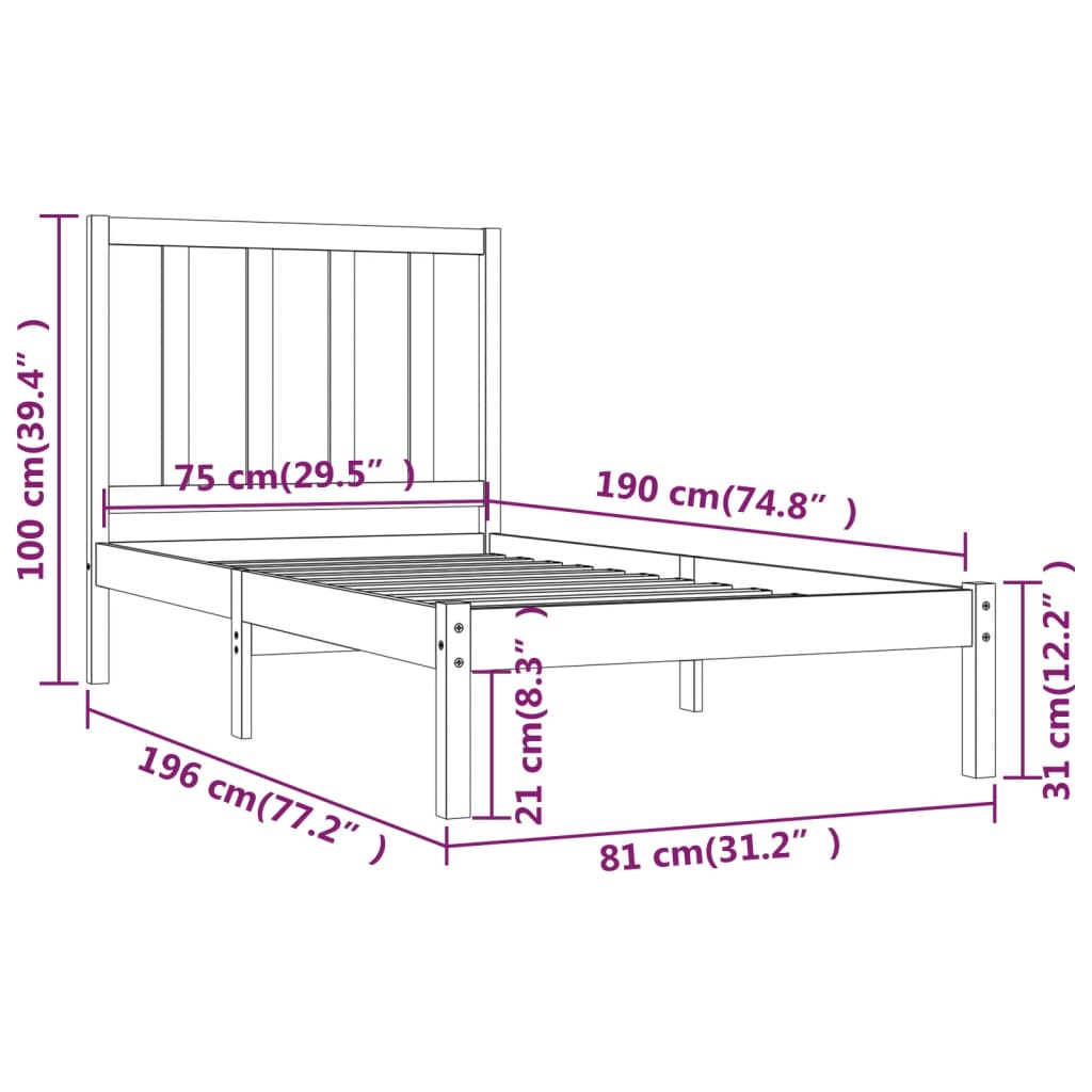 Giroletto in Legno Massello Bianco 75x190 cm Small Single | homemem39