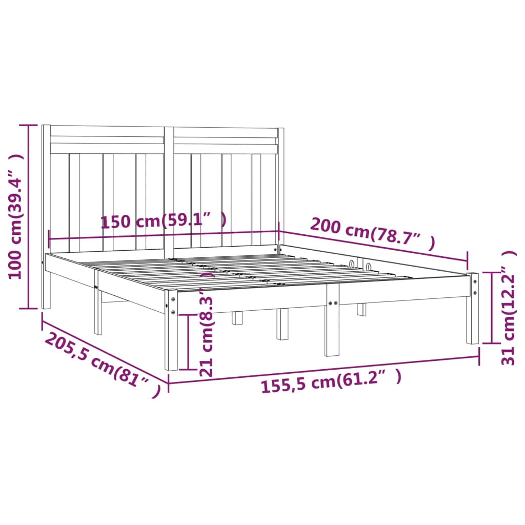 Giroletto Nero in Legno Massello 150x200 cm King Size | homemem39