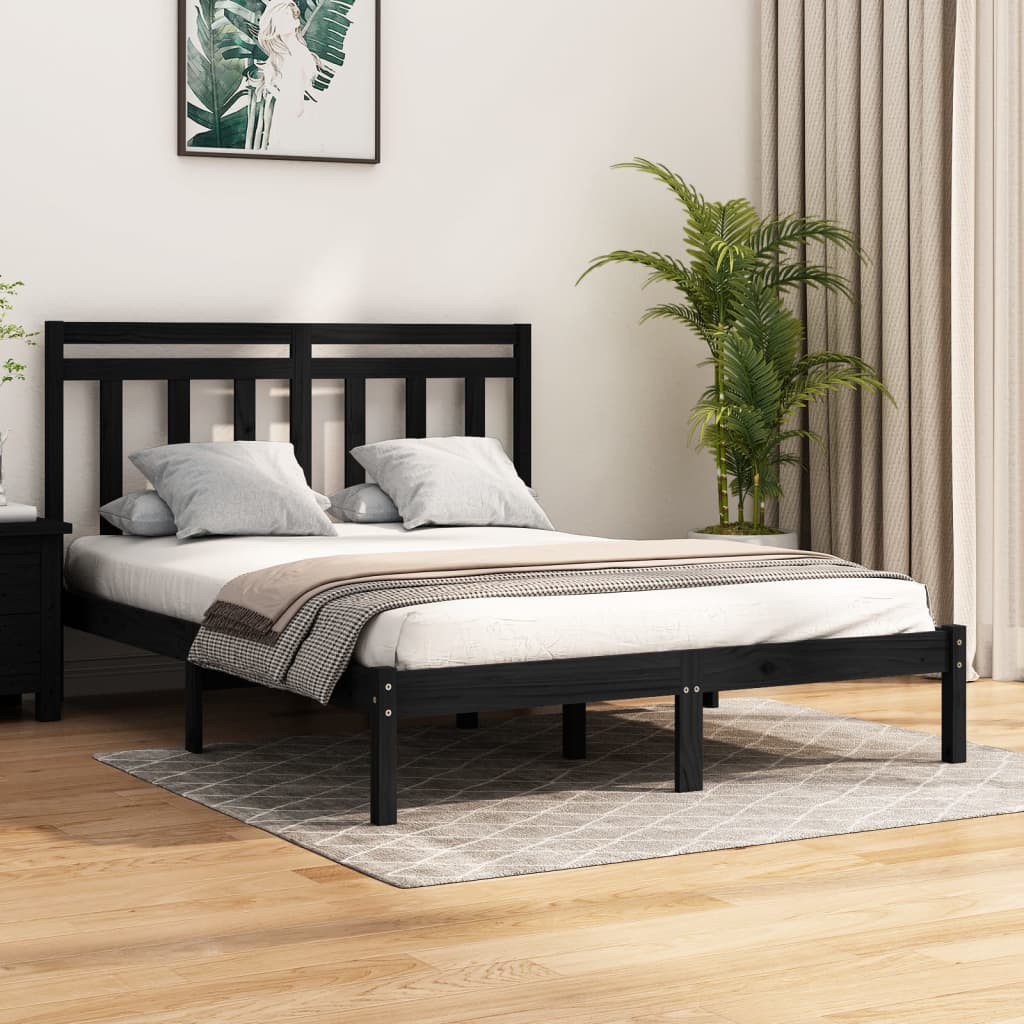 Giroletto Nero in Legno Massello 150x200 cm King Size | homemem39