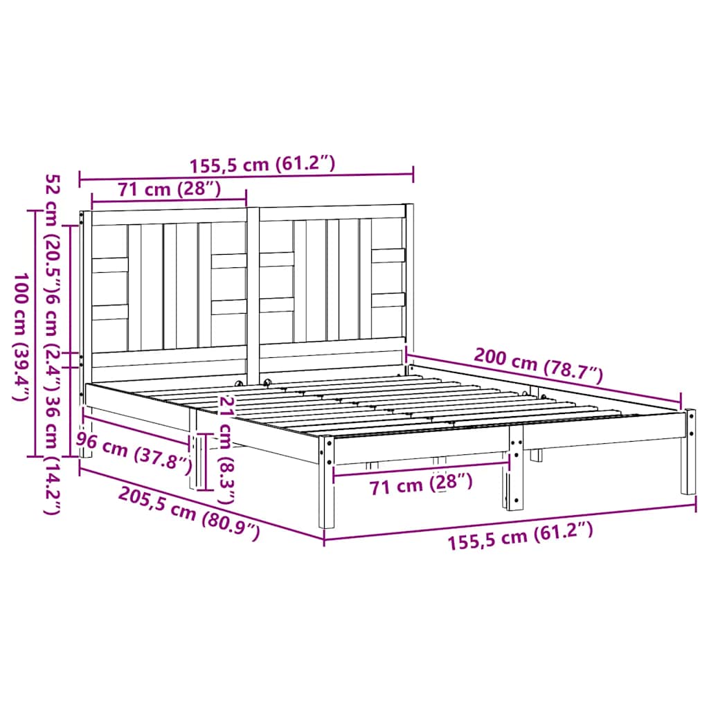 Giroletto Bianco in Legno Massello 150x200 cm King Size | homemem39