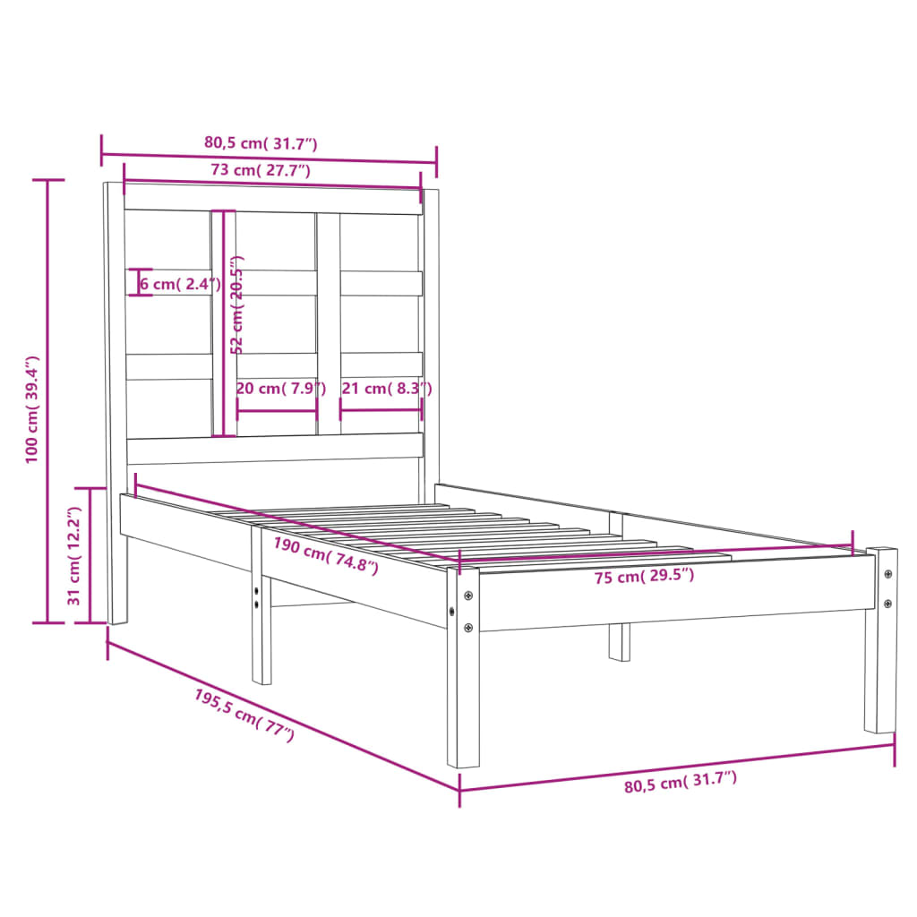 Giroletto Bianco in Legno Massello 75x190 cm Small Single | homemem39