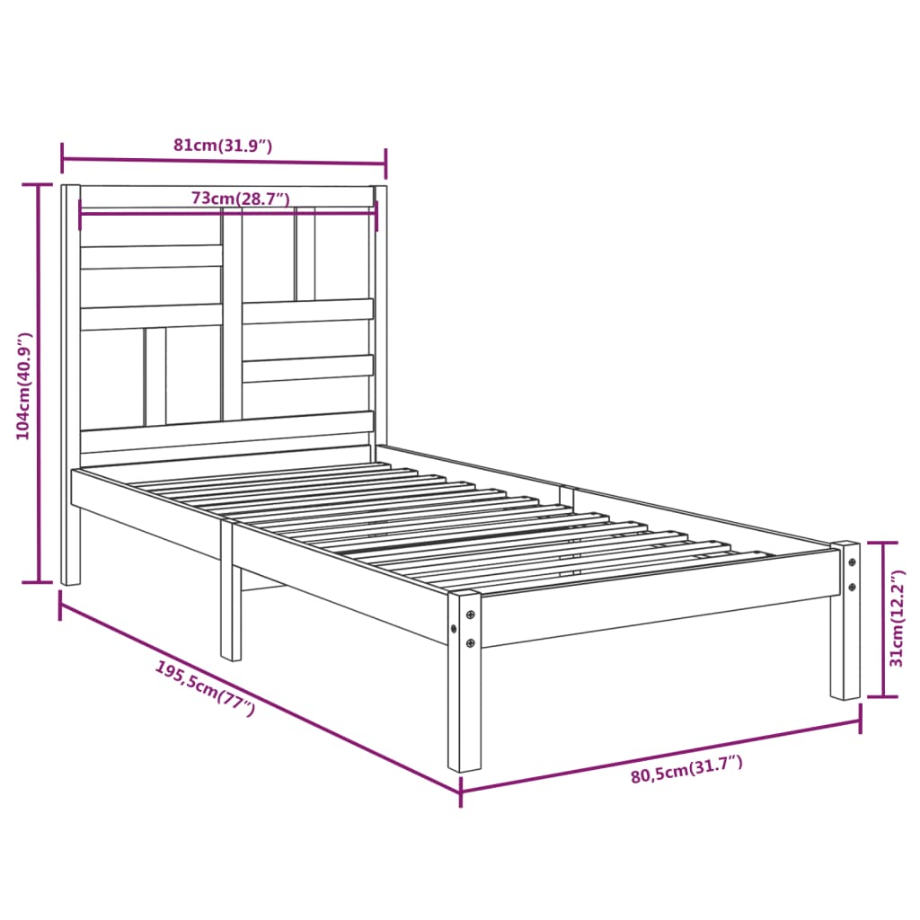 Giroletto Bianco in Legno Massello 75x190 cm Small Single | homemem39
