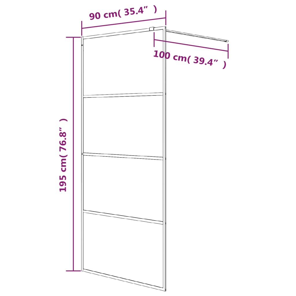 Parete Doccia Walk in Nera 90x195 cm Vetro Semi Smerigliato ESG | homemem39