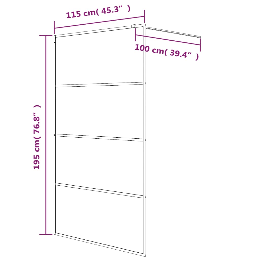 Parete Doccia Walk in Nera 115x195 cm Vetro Smerigliato ESG | homemem39