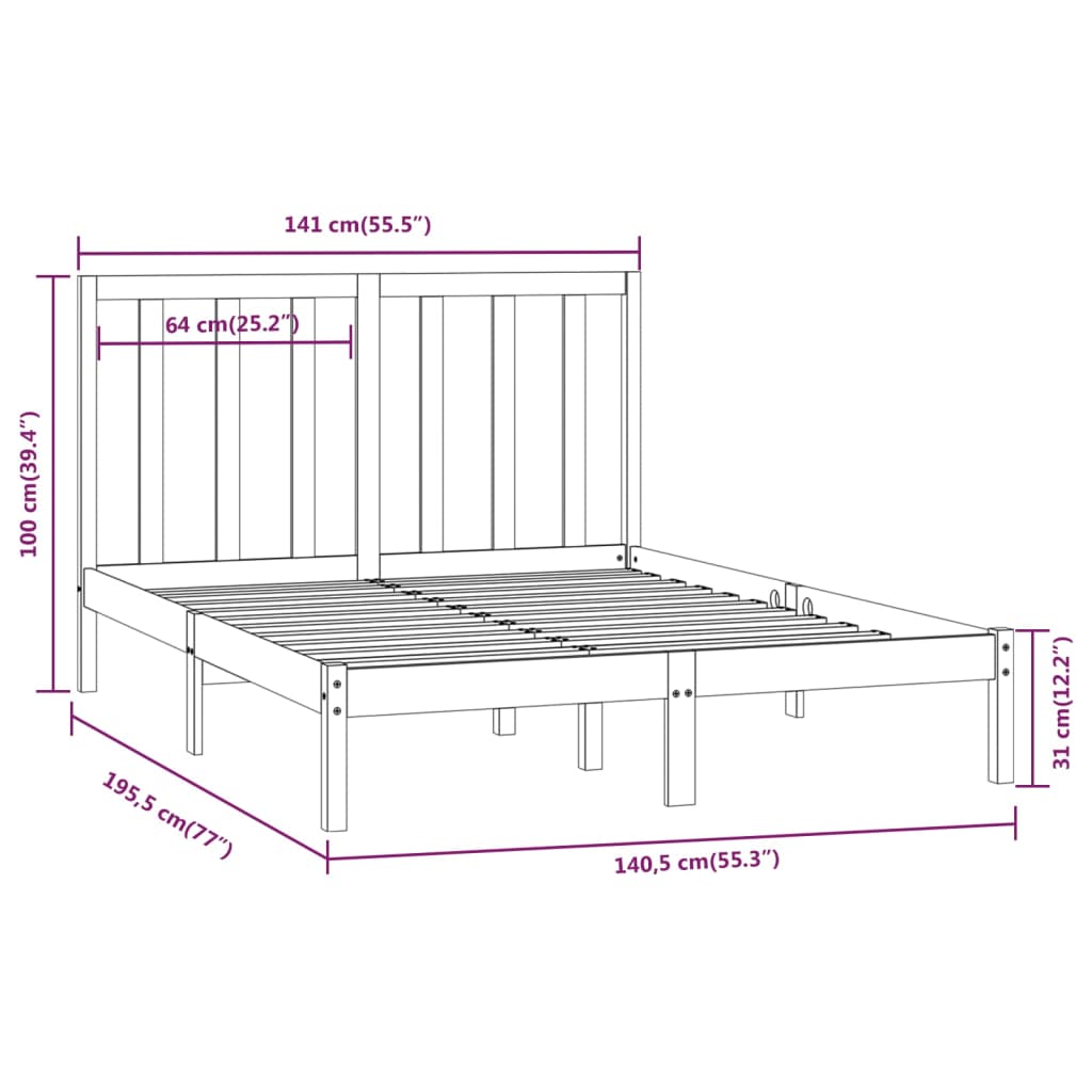 Giroletto senza Materasso 135x190 cm in Legno Massello di Pino | homemem39