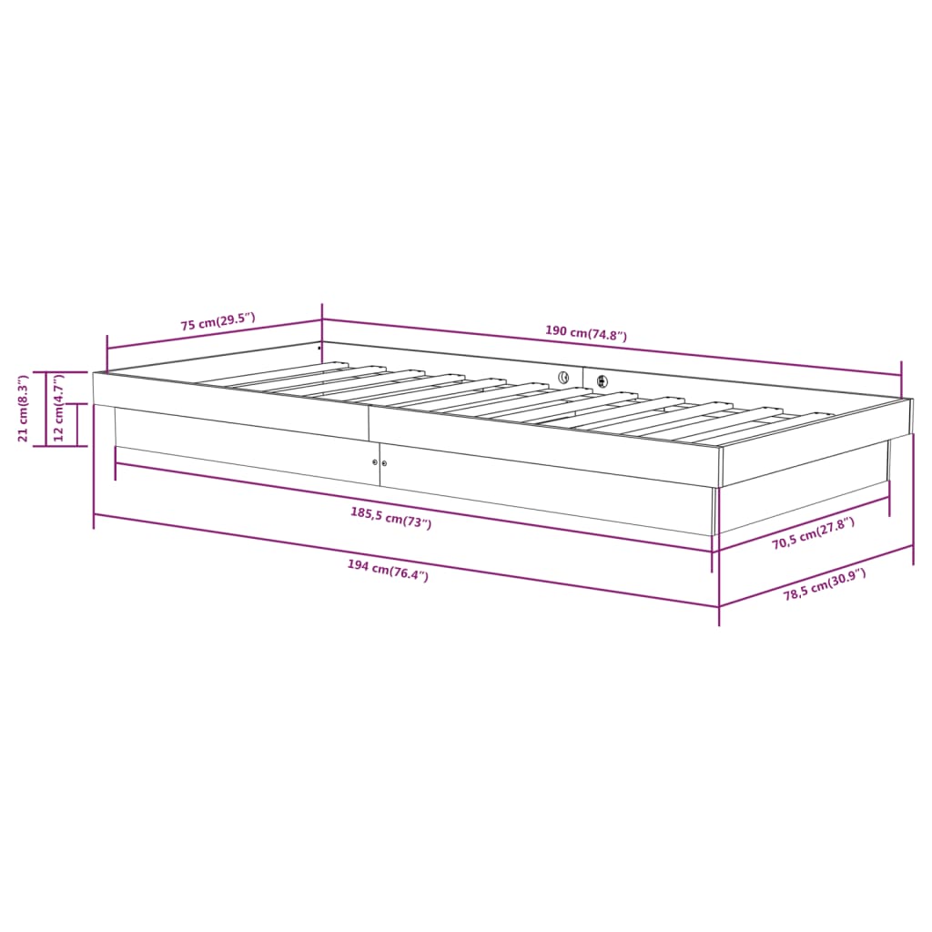 Giroletto Bianco in Legno Massello 75x190 cm Small Single | homemem39