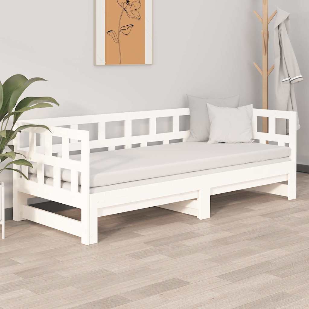 Dormeuse Estraibile Bianca Legno Massello di Pino 2x(90x200) cm