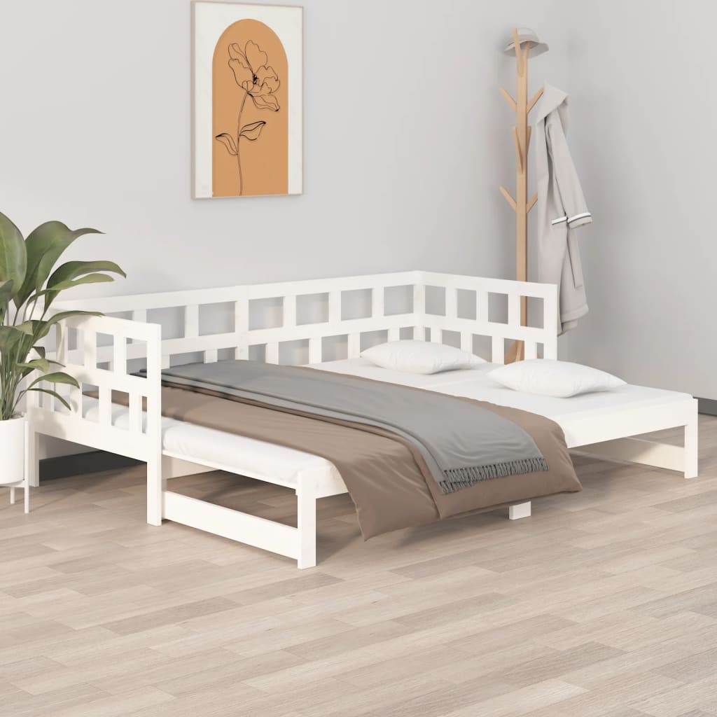 Dormeuse Estraibile Bianca Legno Massello di Pino 2x(90x200) cm - homemem39