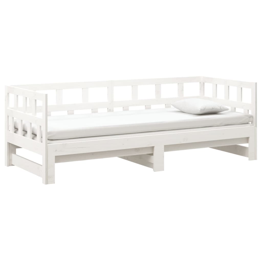 Dormeuse Estraibile Bianca Legno Massello di Pino 2x(80x200) cm | homemem39