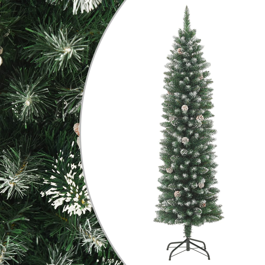 Albero di Natale Artificiale Sottile con Base 210 cm PVC