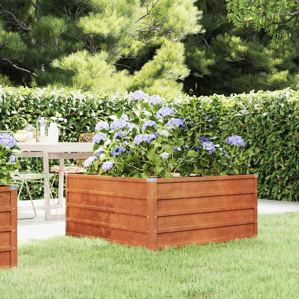 Letto Rialzato da Giardino Ruggine 100x100x45 cm Acciaio Corten | homemem39