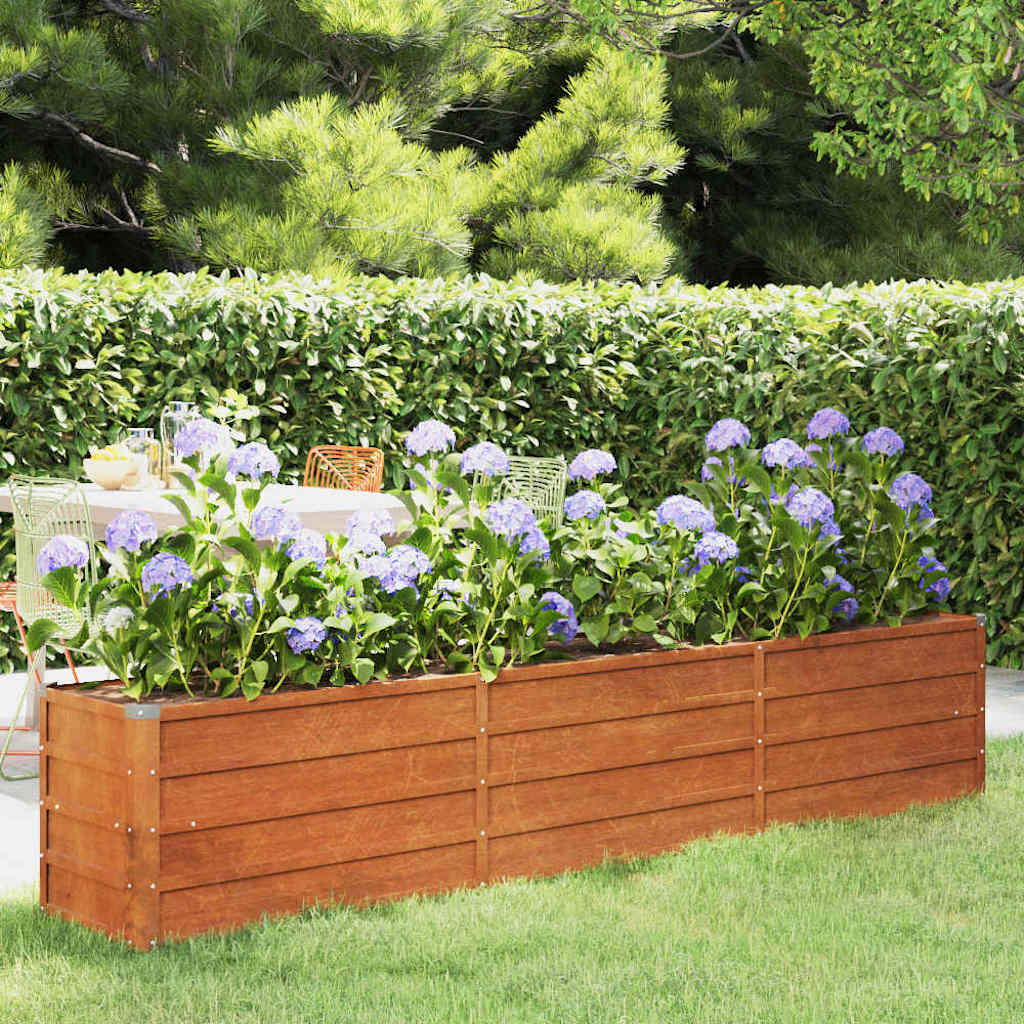 Letto Rialzato da Giardino Ruggine 240x40x45 cm Acciaio Corten | homemem39