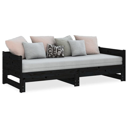 Dormeuse Estraibile Nera in Legno Massello di Pino 2x(90x200)cm | homemem39