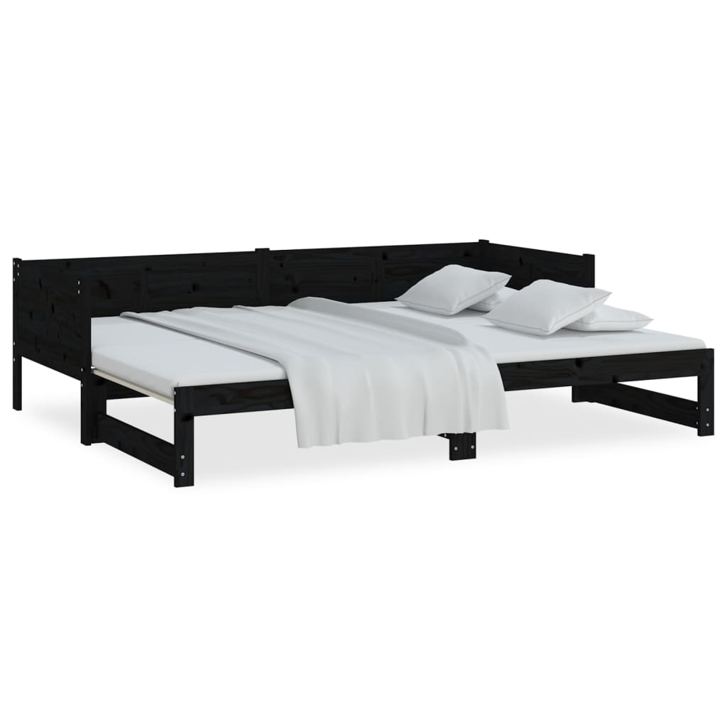 Dormeuse Estraibile Nera in Legno Massello di Pino 2x(90x200)cm | homemem39