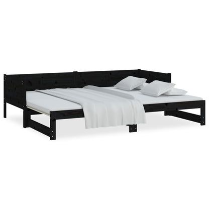 Dormeuse Estraibile Nera in Legno Massello di Pino 2x(90x200)cm | homemem39
