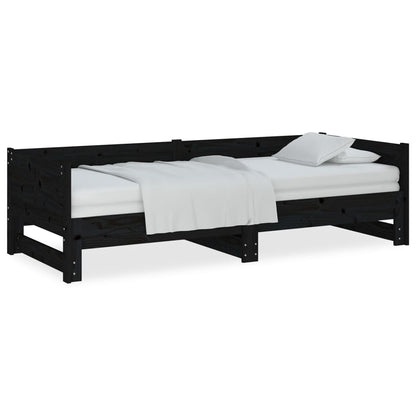 Dormeuse Estraibile Nera in Legno Massello di Pino 2x(90x190)cm | homemem39
