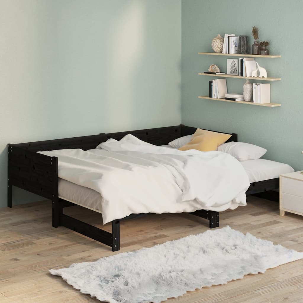 Dormeuse Estraibile Nera in Legno Massello di Pino 2x(90x190)cm | homemem39