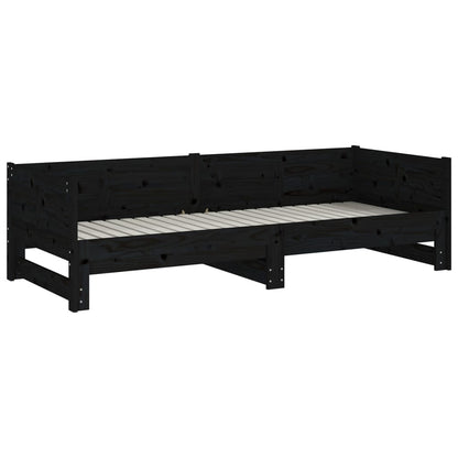Dormeuse Estraibile Nera in Legno Massello di Pino 2x(90x190)cm | homemem39