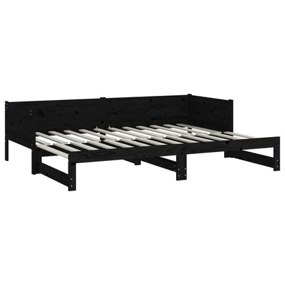 Dormeuse Estraibile Nera in Legno Massello di Pino 2x(90x190)cm | homemem39