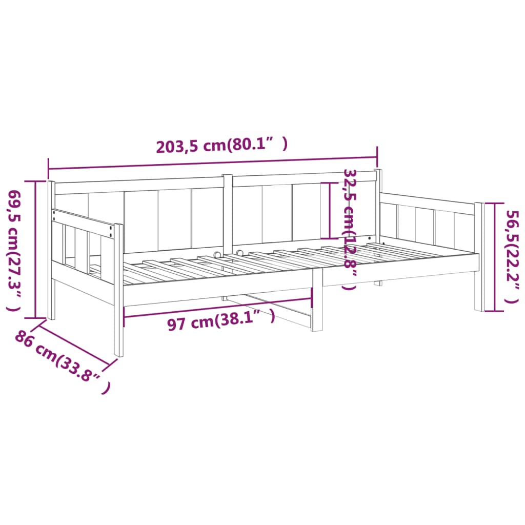 Dormeuse in Legno Massello di Pino 80x200 cm | homemem39
