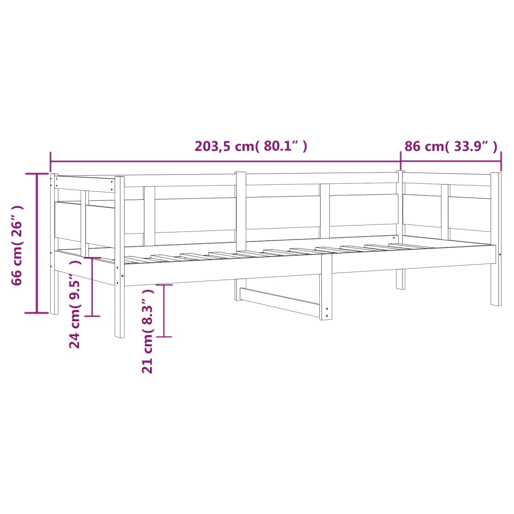 Dormeuse Bianca in Legno Massello di Pino 80x200 cm | homemem39