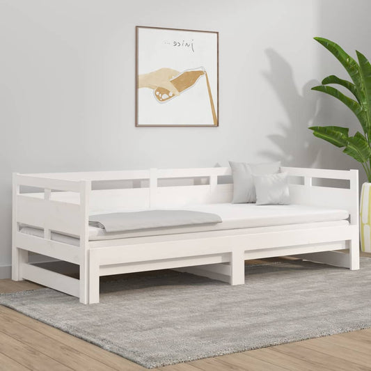 Dormeuse Estraibile Bianca Legno Massello di Pino 2x(80x200) cm | homemem39