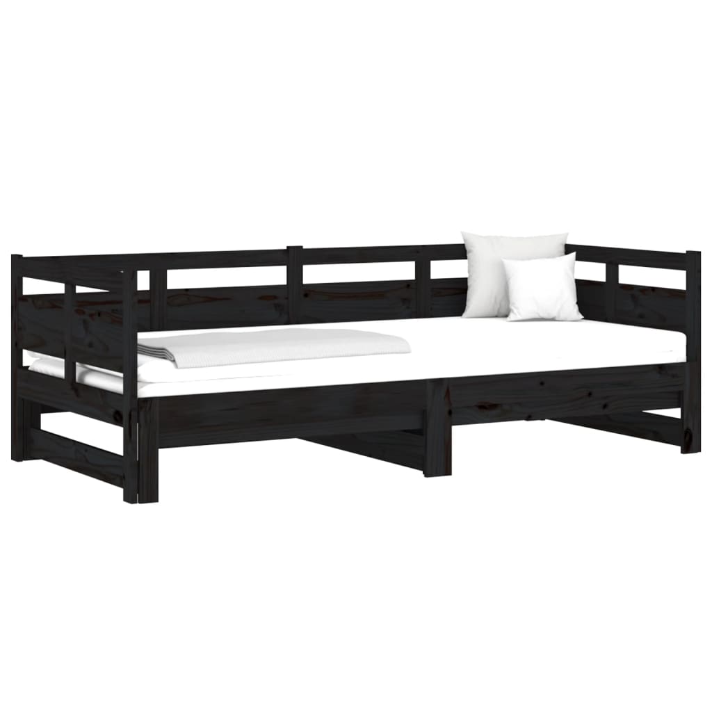 Dormeuse Estraibile Nera in Legno Massello di Pino 2x(90x190)cm - homemem39
