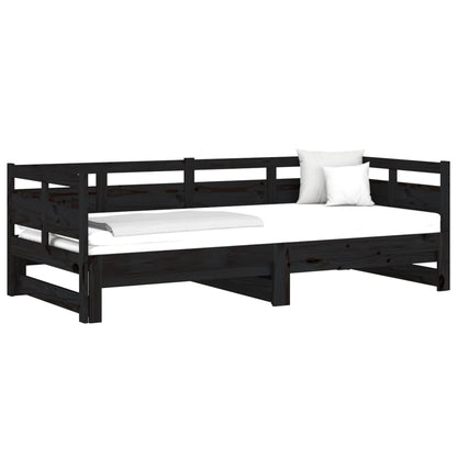 Dormeuse Estraibile Nera in Legno Massello di Pino 2x(90x190)cm - homemem39