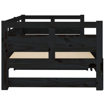 Dormeuse Estraibile Nera in Legno Massello di Pino 2x(90x190)cm - homemem39