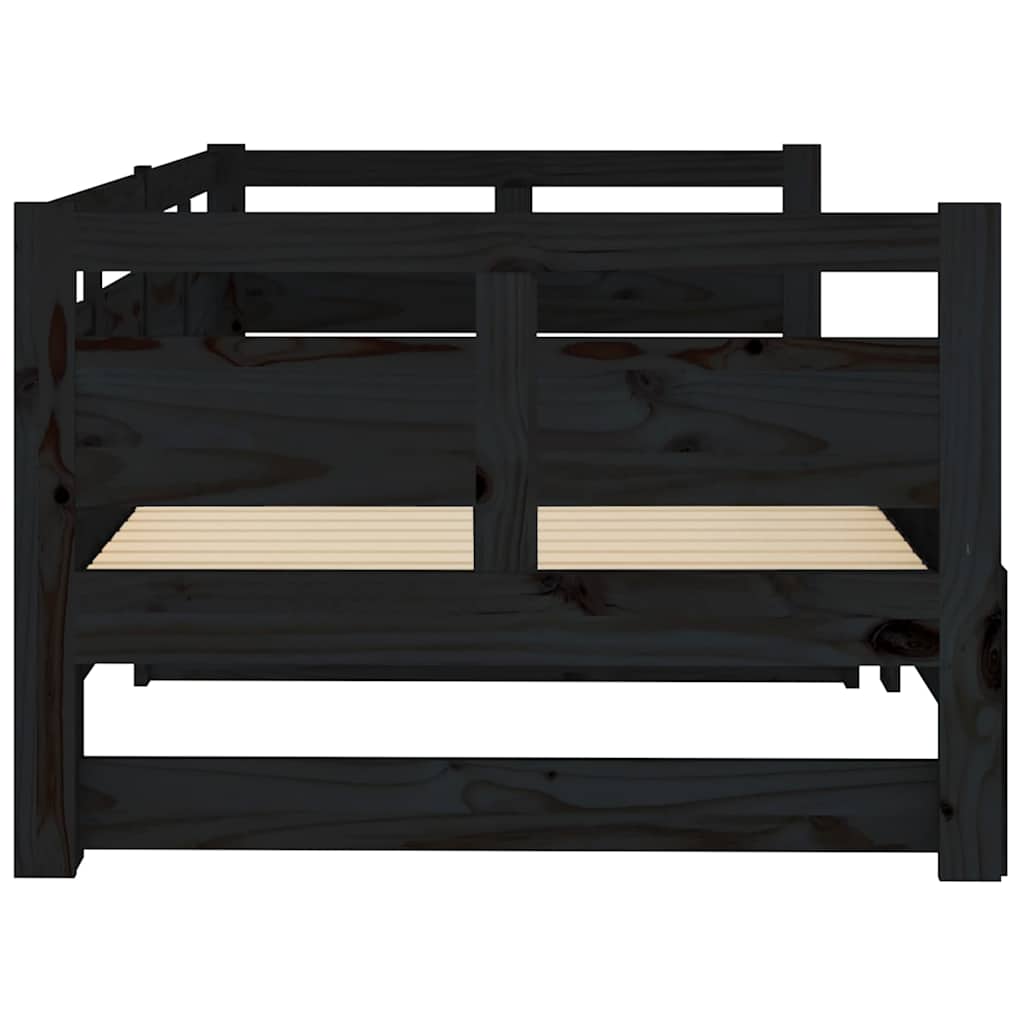 Dormeuse Estraibile Nera in Legno Massello di Pino 2x(90x190)cm