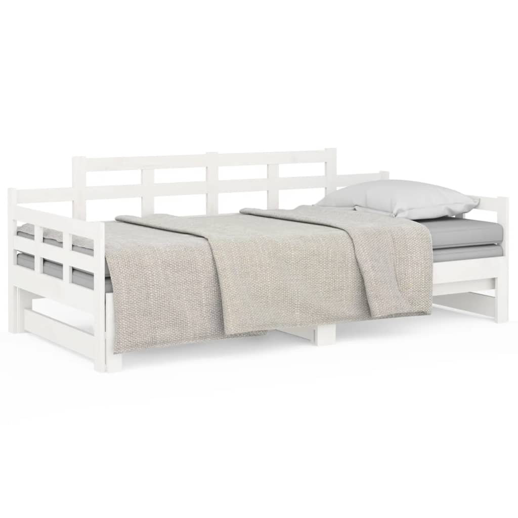 Dormeuse Estraibile Bianca Legno Massello di Pino 2x(90x200) cm | homemem39