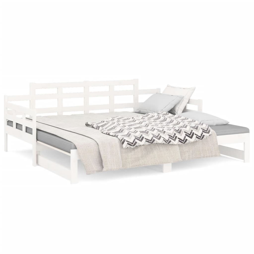 Dormeuse Estraibile Bianca Legno Massello di Pino 2x(90x200) cm | homemem39