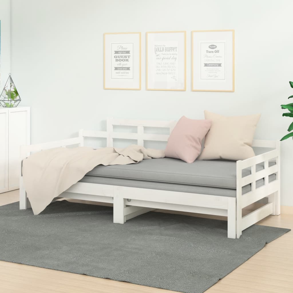 Dormeuse Estraibile Bianca Legno Massello di Pino 2x(90x200) cm | homemem39