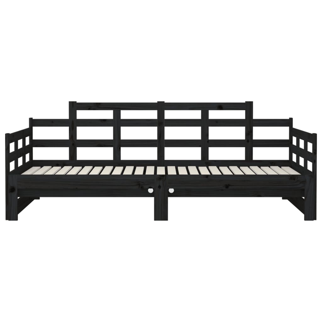 Dormeuse Estraibile Nera in Legno Massello di Pino 2x(90x200)cm - homemem39