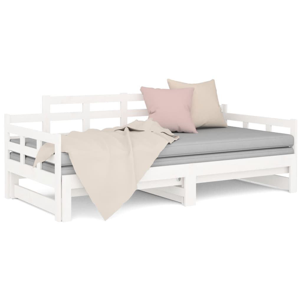 Dormeuse Estraibile Bianca Legno Massello di Pino 2x(80x200) cm - homemem39