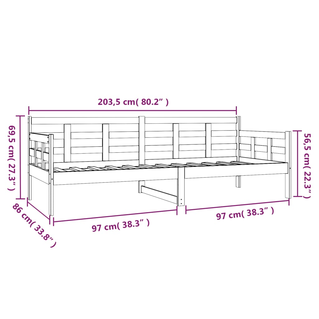 Dormeuse in Legno Massello di Pino 80x200 cm | homemem39