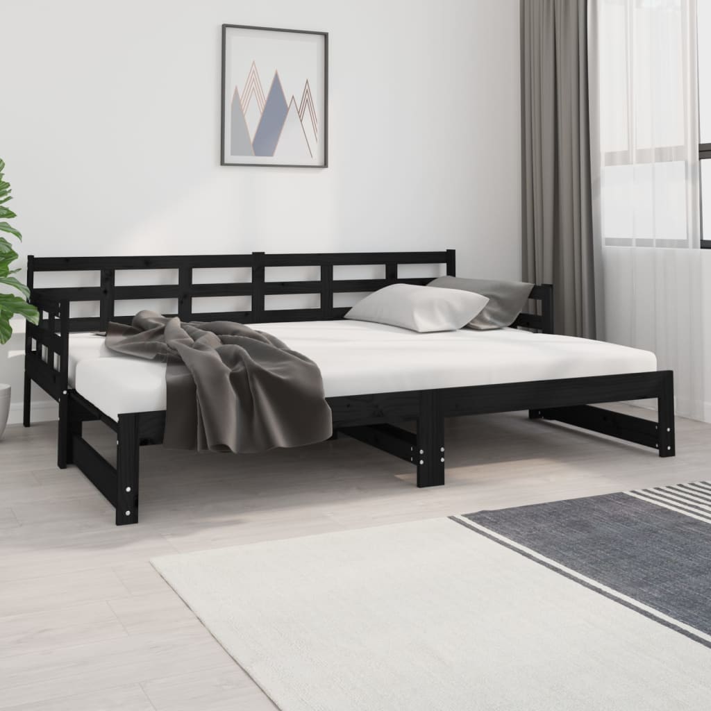 Dormeuse Estraibile Nera in Legno Massello di Pino 2x(80x200)cm - homemem39
