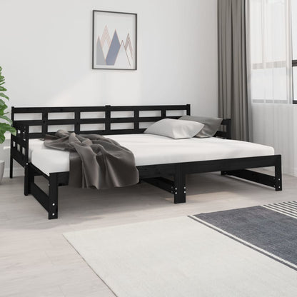 Dormeuse Estraibile Nera in Legno Massello di Pino 2x(80x200)cm - homemem39