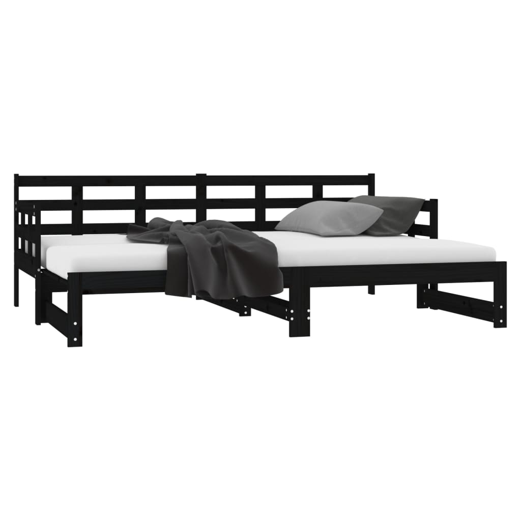 Dormeuse Estraibile Nera in Legno Massello di Pino 2x(80x200)cm - homemem39