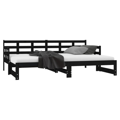 Dormeuse Estraibile Nera in Legno Massello di Pino 2x(80x200)cm - homemem39